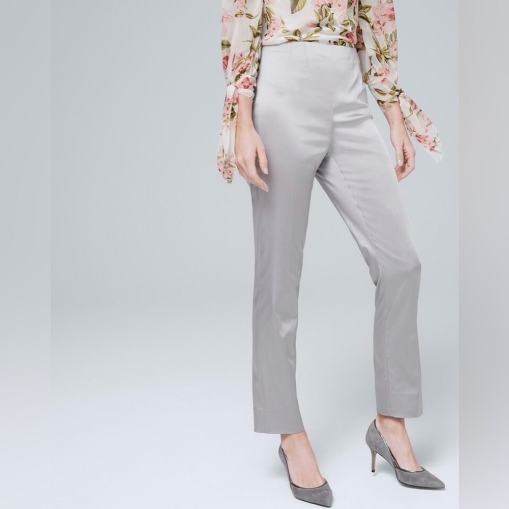 WHBM Silver Satin Straight Ankle Pants NWT